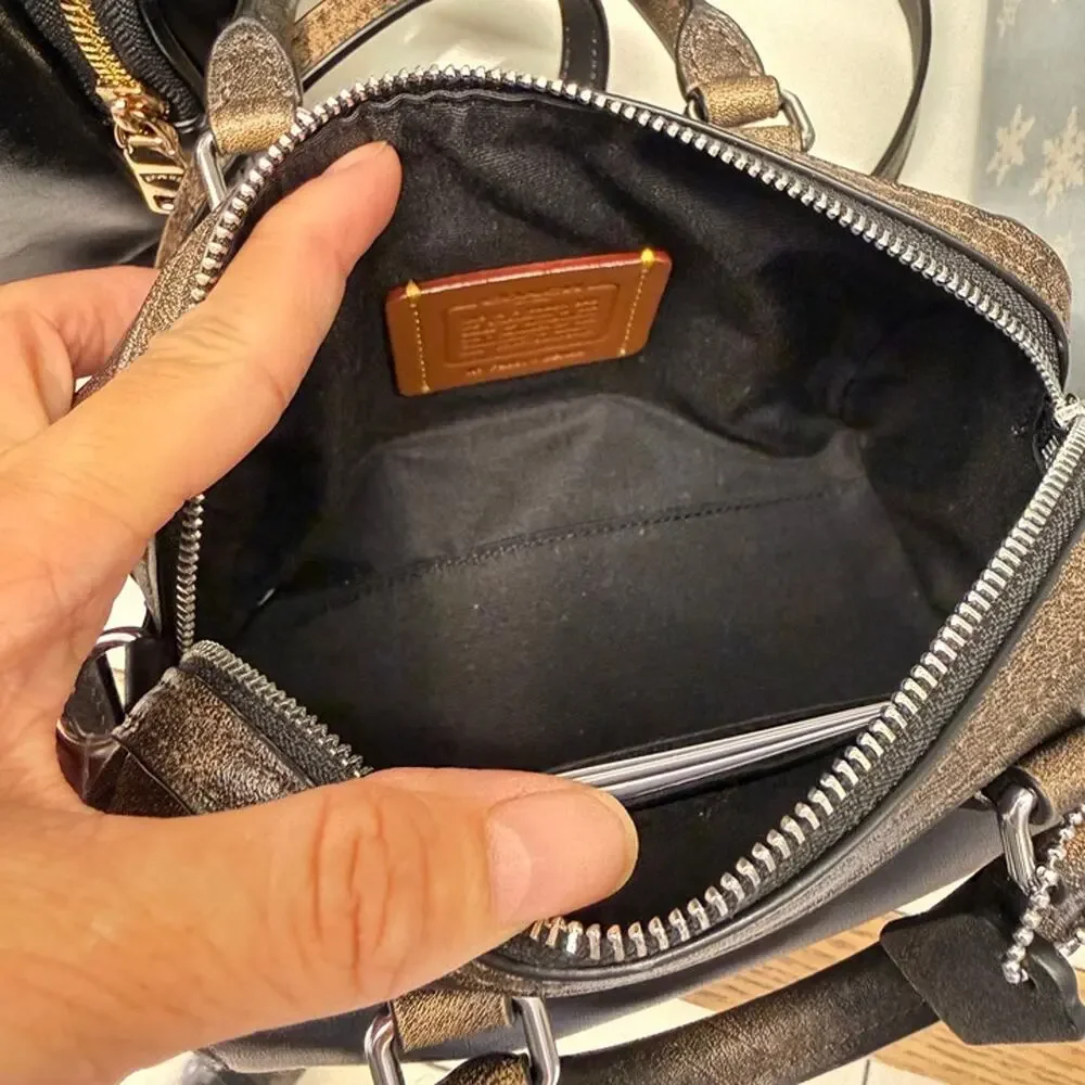 NEW‼️Coach Mini Rowan Crossbody Bag In Loved Leather CEN22 Silver/Black Brown
